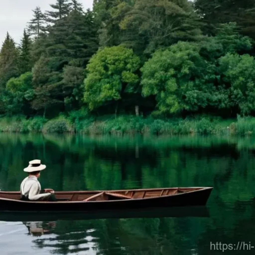 그레이스 브라운 살인 사건 - A small, wooden rowboat glides gently across the calm water. In the boat sits Grace Brown, a young w...