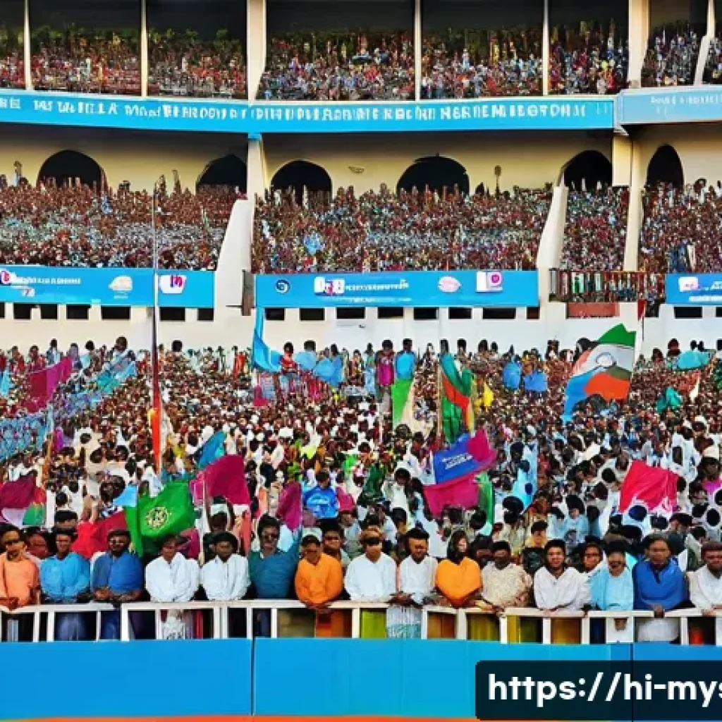 힐스보로 화재 사건 - A detailed scene of a crowded football stadium entrance during a major event in India, showing a lar...