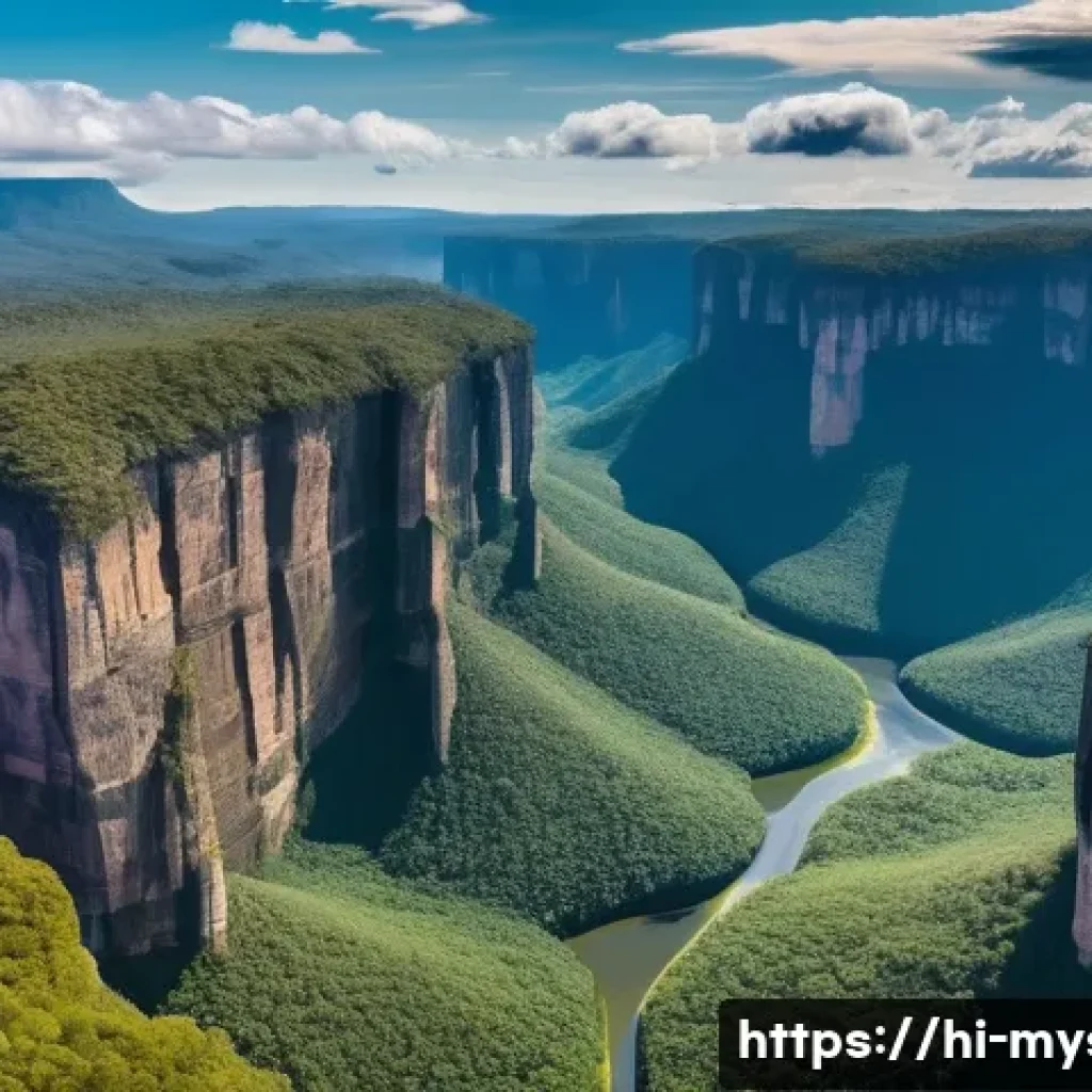 베네수엘라 로스트 월드 탐험 사건 - A breathtaking aerial view of the remote Venezuelan tepuis, towering rocky plateaus shrouded in mist...