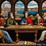 Home 21 플로렌스 산 마르코 실종 사건 - A detailed Renaissance-era political scene in Florence depicting intense discussions among rival pol...